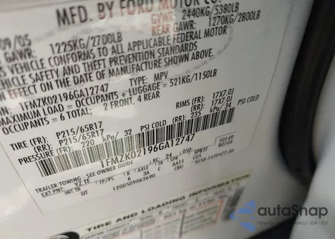 2006 Ford Freestyle Sel z USA, uszkodzony, nr VIN 1FMZK02196GA12747